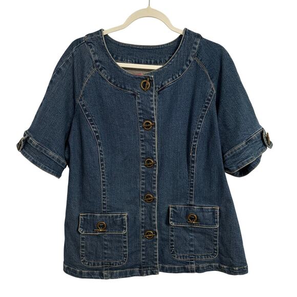 Westport Women's Plus 14/16 Denim Short Sleeve Button Front Button Pocket Jacket - Picture 1 of 10